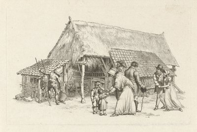 Gezelschap voor een boerenschuur door Jacob Ernst Marcus