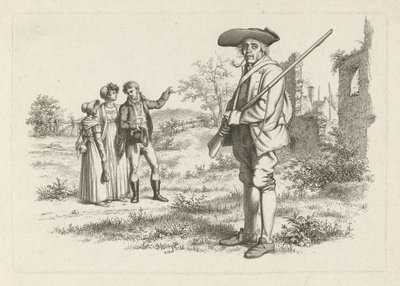 Jager en een gezelschap bij een ruïne (Studie-prentwerk / Etudes gravées) door Jacob Ernst Marcus