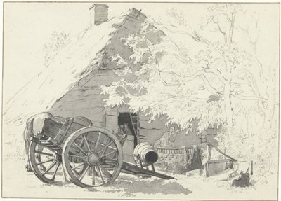 Melkkar met paard voor een boerderij door Jacob Ernst Marcus