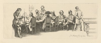 Mannen in een koffiehuis met een biljartkamer door Jacob Ernst Marcus