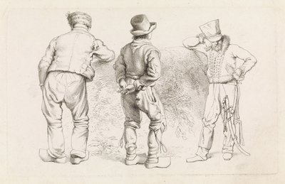 Studieblad met drie staande figuren door Jacob Ernst Marcus