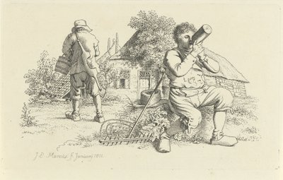 Twee boeren op een erf door Jacob Ernst Marcus