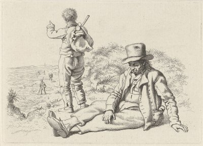 Zittende en een staande man aan een strand (Studie-prentwerk / Etudes gravées) door Jacob Ernst Marcus