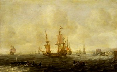 Een Nederlandse walvisvloot, midden 17e eeuw door Jacob Feyt de Vries