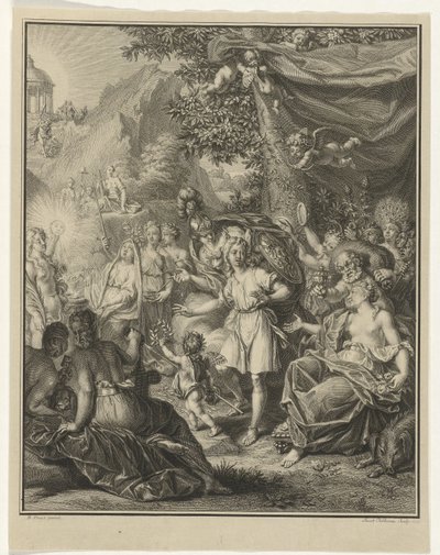 Allegorische voorstelling met Telemachus en Minerva door Jacob Folkema