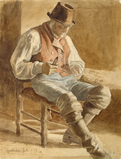 Visser die een Net Repareert, 1834 door Jacob Gensler