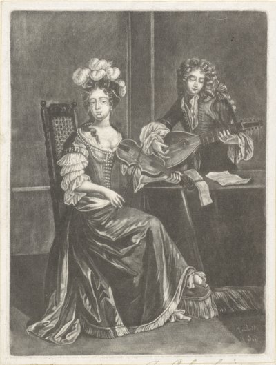 Musicerend paar (Elegante dames en heren in eigentijdse kleding) door Jacob Gole