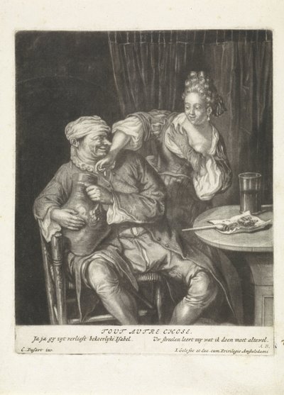 Vrouw en man met een wijnkruik door Jacob Gole