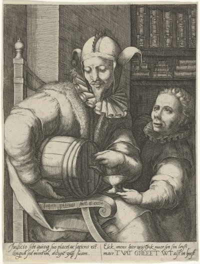 Nar met vat wijn door Jacob Goltzius (II)