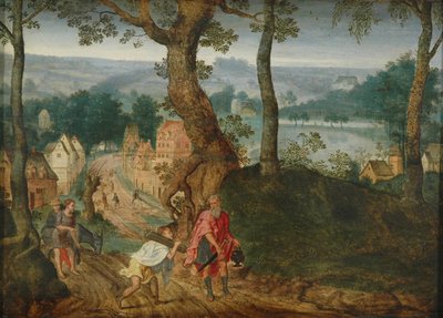 Landschap met Abraham en Isaac door Jacob Grimmer