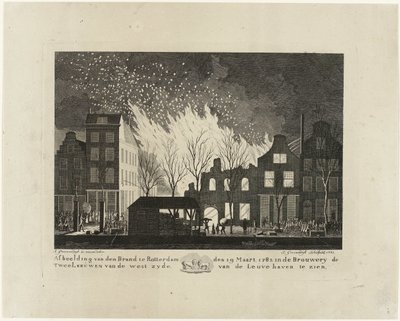 Brand in de brouwerij De Twee Leeuwen te Rotterdam, 1782 door Jacob Groenendijk