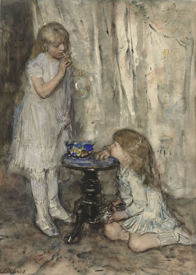 Twee meisjes die bellen blazen, ca. 1880 door Jacob Henricus or Hendricus Maris