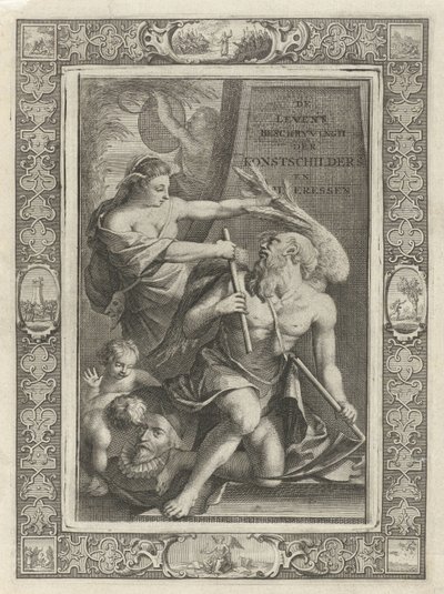 Verbeelding temt Vader Tijd Titelpagina voor: J.C. Weyerman. De levens-beschrijvingen der Nederlandsche konst-schilders en konst-schilderessen, 1729 door Jacob Houbraken