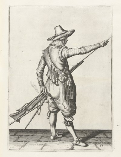 Musketier verwijdert laadstok, ca. 1600 door Jacob II de Gheyn