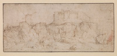 Landschap met een kasteel op een rots door Jacob I (attr.to) Savery