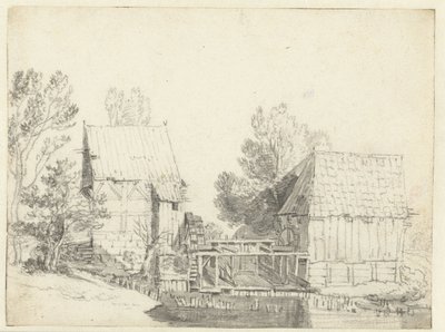 Uitzicht op twee watermolens door Jacob Isaacksz van Ruisdael (school of)