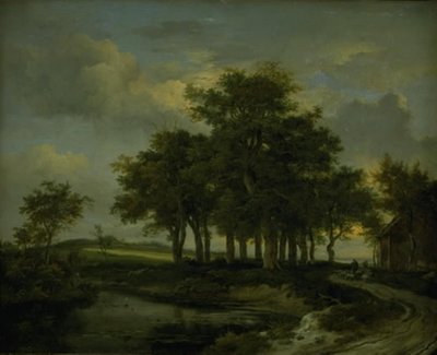 Eikenbomen bij een Weg, Avond door Jacob van Ruisdael