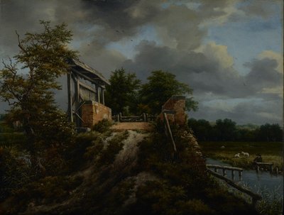 Brug met een sluis door Jacob van Ruisdael
