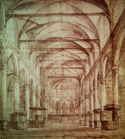Interieur van de Oude Kerk in Amsterdam door Jacob van Ruisdael