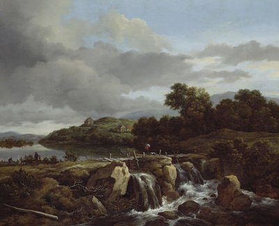 Landschap met waterval door Jacob van Ruisdael
