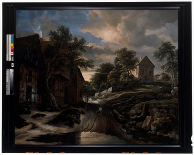 Landschap met vakwerkhuizen door Jacob Isaaksz. or Isaacksz. van Ruisdael