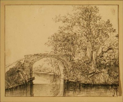 Landschap met een stenen brug door Jacob van Ruisdael