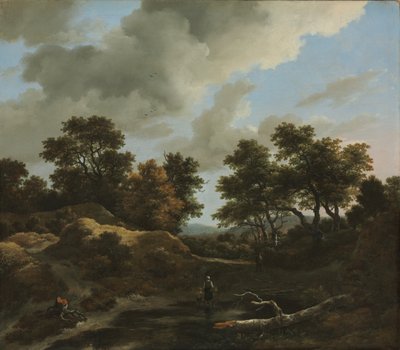 Bosrijk en heuvelachtig landschap, 1660s door Jacob van Ruisdael