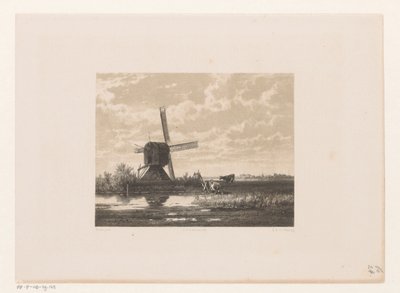 Landschap met molen aan het water door Jacob Jan van der Maaten