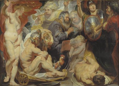 Allegorie op de Wetenschap. Minerva en Cronus beschermen Wetenschap tegen Afgunst en Onwetendheid door Jacob Jordaens