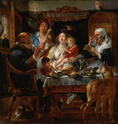 Zoals de ouderen zingen, zo pijpen de jongeren door Jacob Jordaens