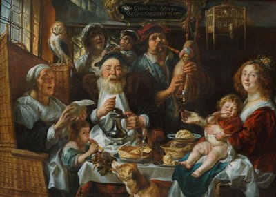 Zoals de ouden zongen, zo piepen de jongen door Jacob Jordaens