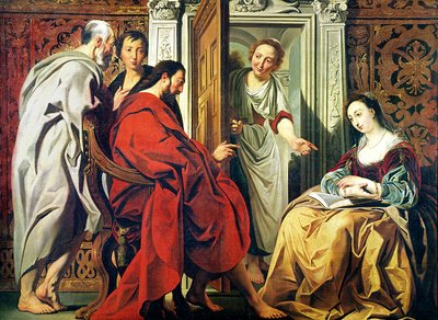Christus in het huis van Martha en Maria van Bethanië door Jacob Jordaens