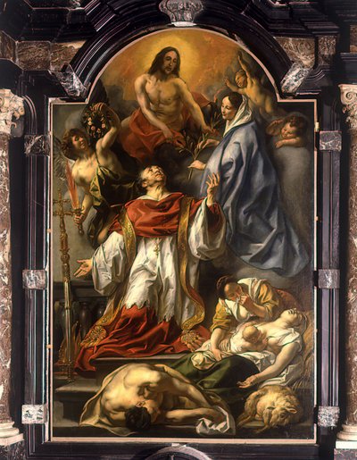 Dutch: H. Carolus Borromeus als middelaar voor de pestlijders Carolus Borromeus interceding for the Plague Sufferers door Jacob Jordaens