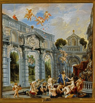 Godinnen en nimfen na een bad ... (schilderij op doek) door Jacob Jordaens
