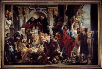 Jezus verjaagt de kooplieden uit de tempel door Jacob Jordaens