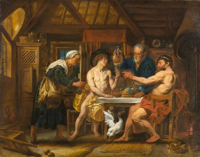 Jupiter en Mercurius in het Huis van Philemon en Baucis, circa 1645 door Jacob Jordaens