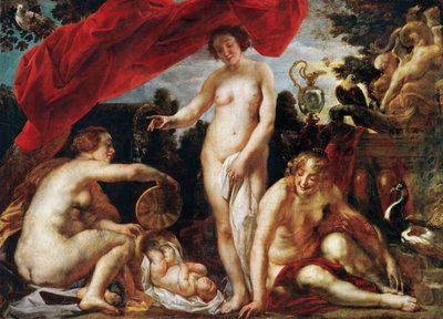 De dochters van Cecrops vinden het kind Erichthonius door Jacob Jordaens