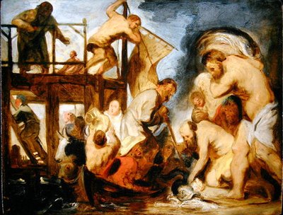 Schets voor Sint-Pieter die de belastingmunt in de mond van de vis vindt door Jacob Jordaens