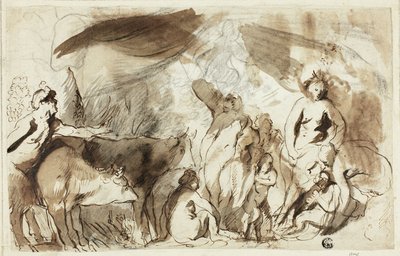 Studie voor de Sine Baccho et Cerere Friget Venus (recto); Familie van Darius voor Alexander (verso) door Jacob Jordaens