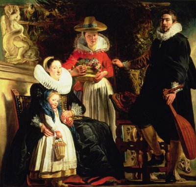 De kunstenaar en zijn familie in een tuin door Jacob Jordaens