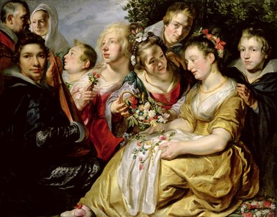 De kunstenaar met de familie van zijn schoonvader Adam Van Noort door Jacob Jordaens