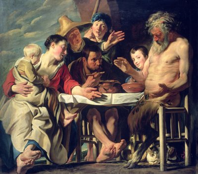De sater met de boeren door Jacob Jordaens