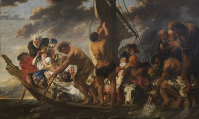 De belastingpenning. Petrus vindt de zilveren munt in de mond van de vis. Ook wel "De veerboot naar Antwerpen" genoemd door Jacob Jordaens