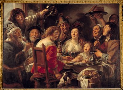 De koning drinkt of de trekking van de boon van Driekoningen. door Jacob Jordaens