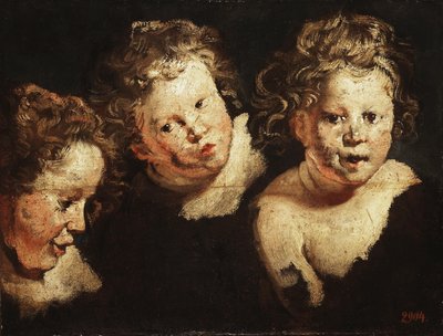 Drie studies van het hoofd van een kind door Jacob Jordaens