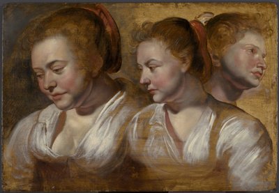 Drie studies van een jonge vrouw door Jacob Jordaens