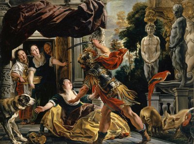 Ulysses bedreigt Circe, ca. 1630-35 door Jacob Jordaens