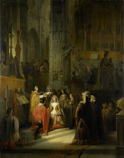 De bruiloft van Jacoba van Beieren, gravin van Holland, en Jan IV, hertog van Brabant, 10 maart 1418 door Jacob Joseph Eeckhout