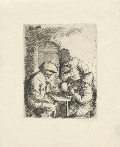 Drie mannen en een lege kruik door Jacob Laurensz. van der Vinne