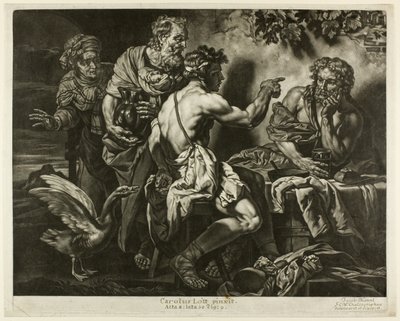 Jupiter en Mercurius met Philemon en Baucis door Jacob Mannl